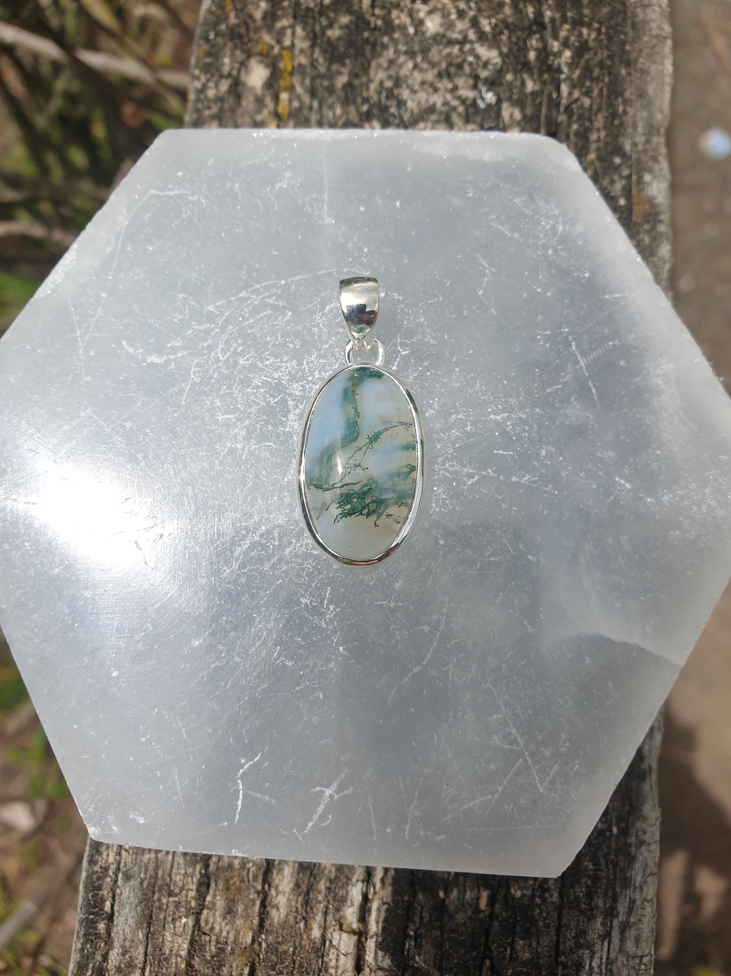 Moss Agate | Polished Sterling Silver Pendant B