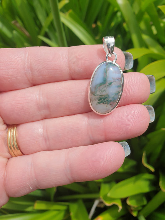 Moss Agate | Polished Sterling Silver Pendant B