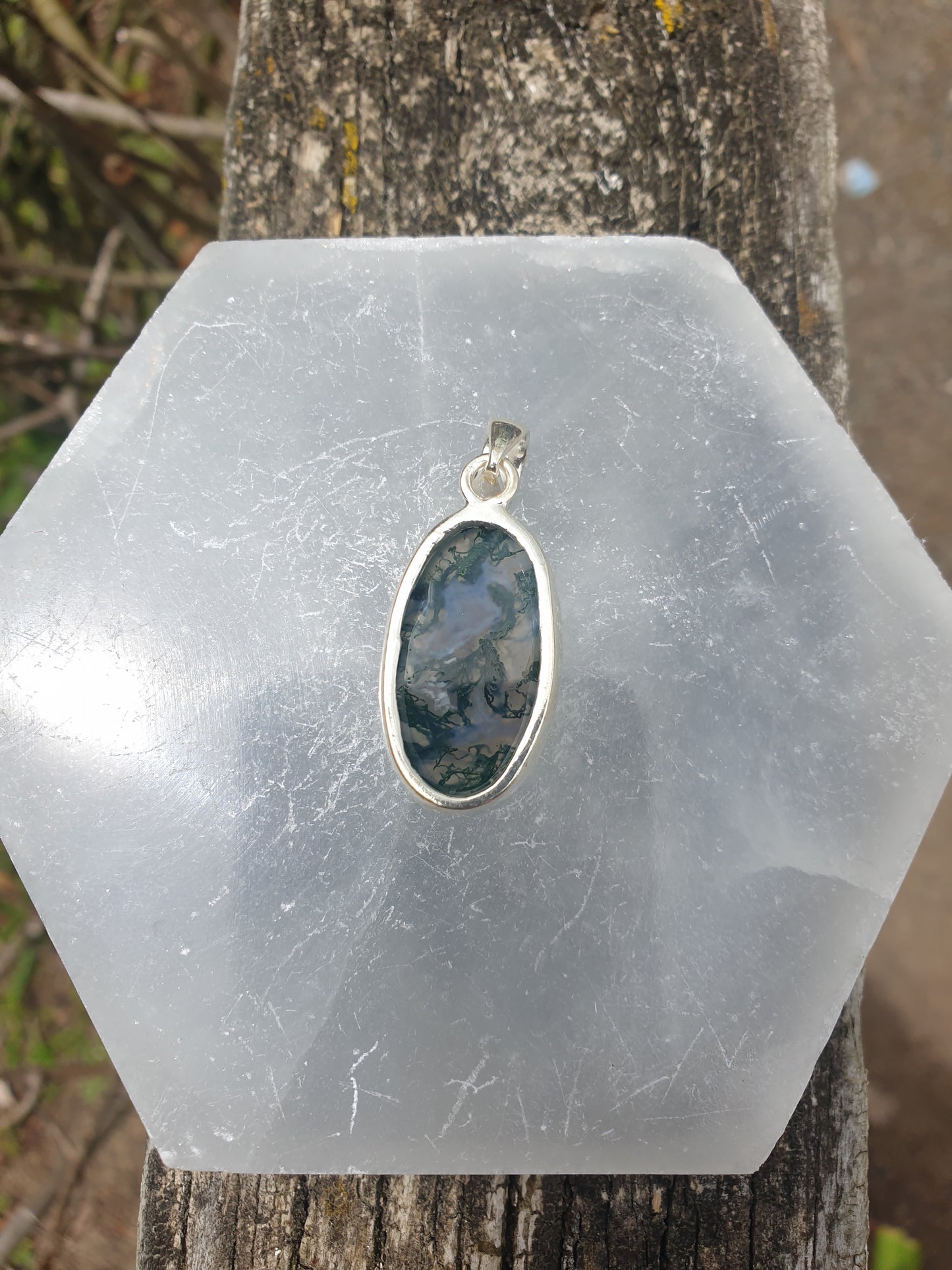 Moss Agate | Polished Sterling Silver Pendant C