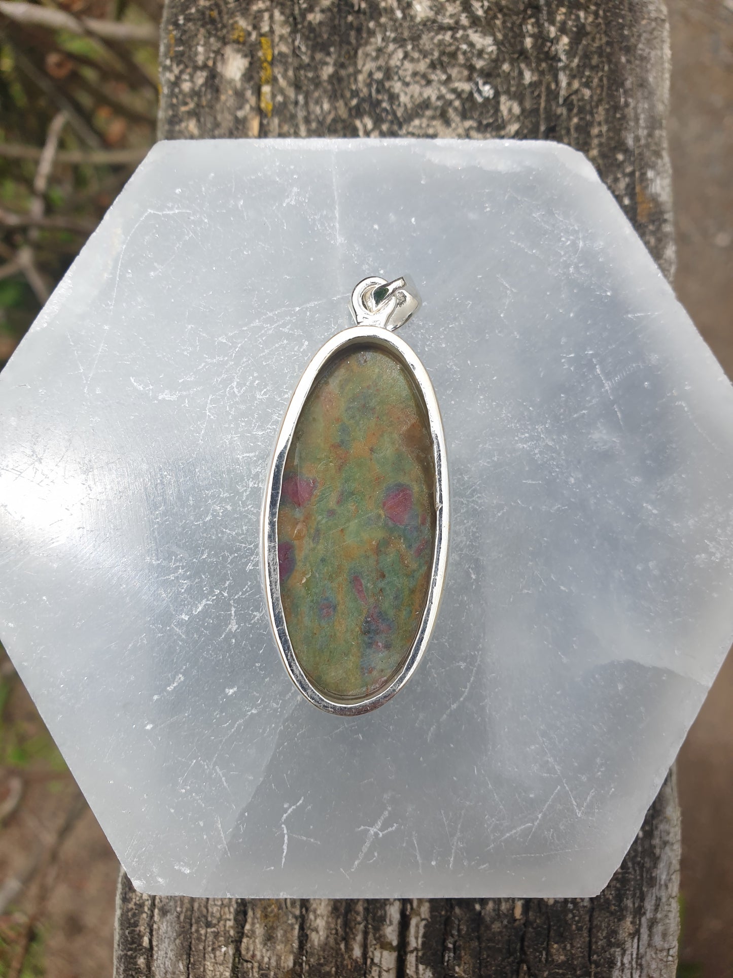 Ruby & Fuchsite | Polished Sterling Silver Pendant C