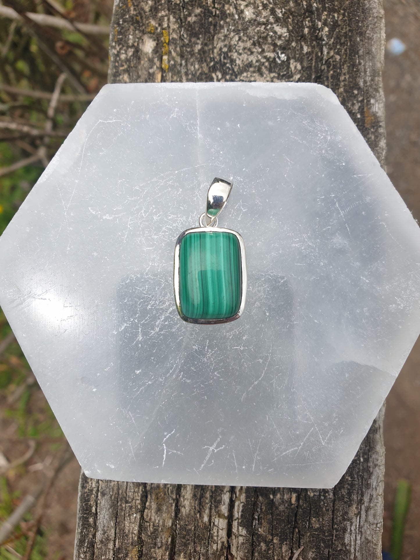 Malachite | Polished Sterling Silver Pendant D