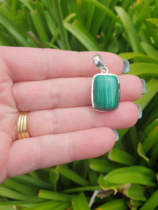 Malachite | Polished Sterling Silver Pendant D