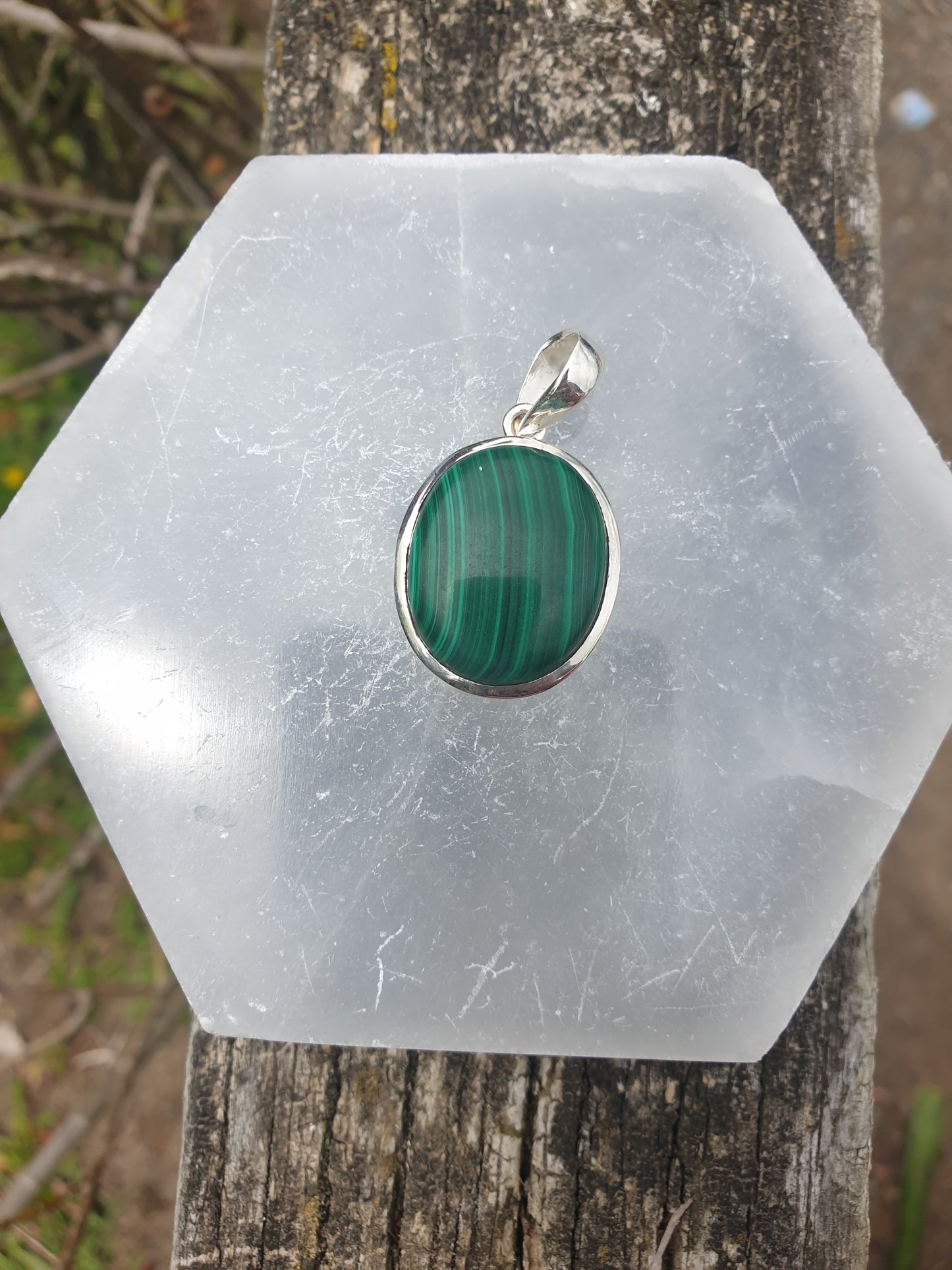 Malachite | Polished Sterling Silver Pendant E