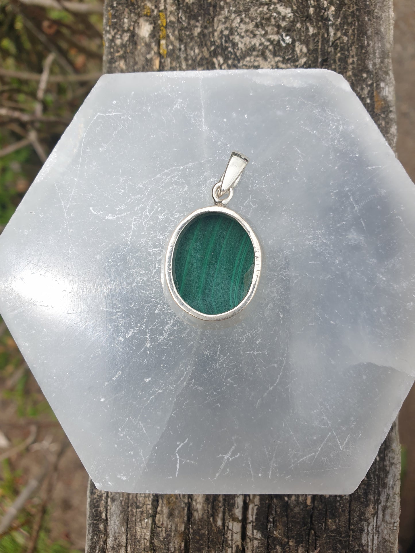 Malachite | Polished Sterling Silver Pendant E