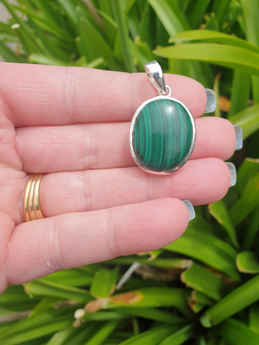 Malachite | Polished Sterling Silver Pendant E