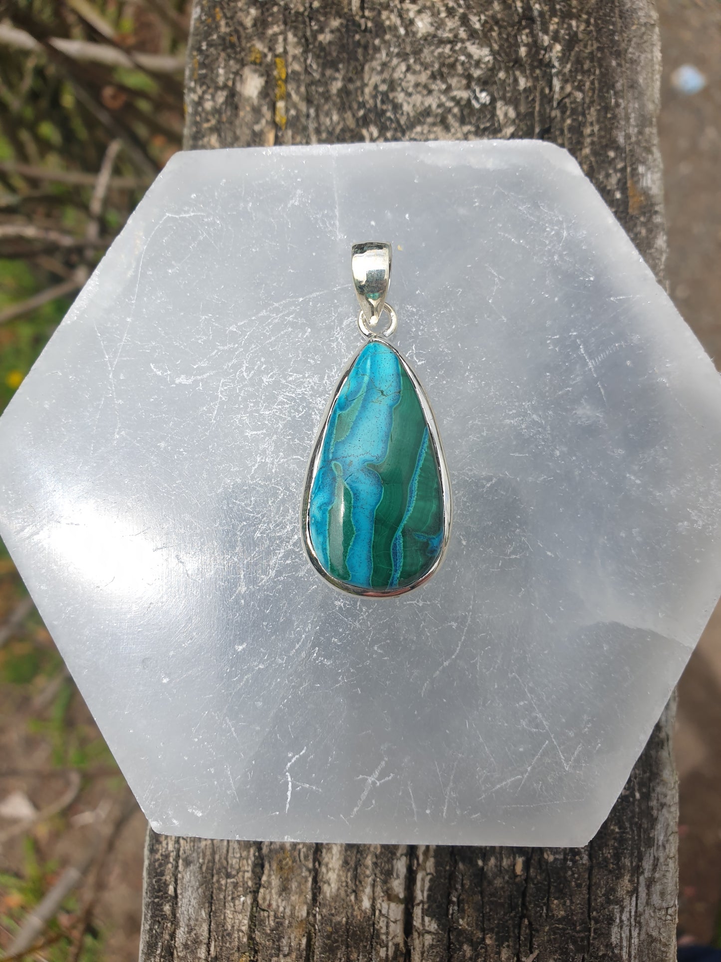 Malachite & Chrysocolla | Polished Sterling Silver Pendant B