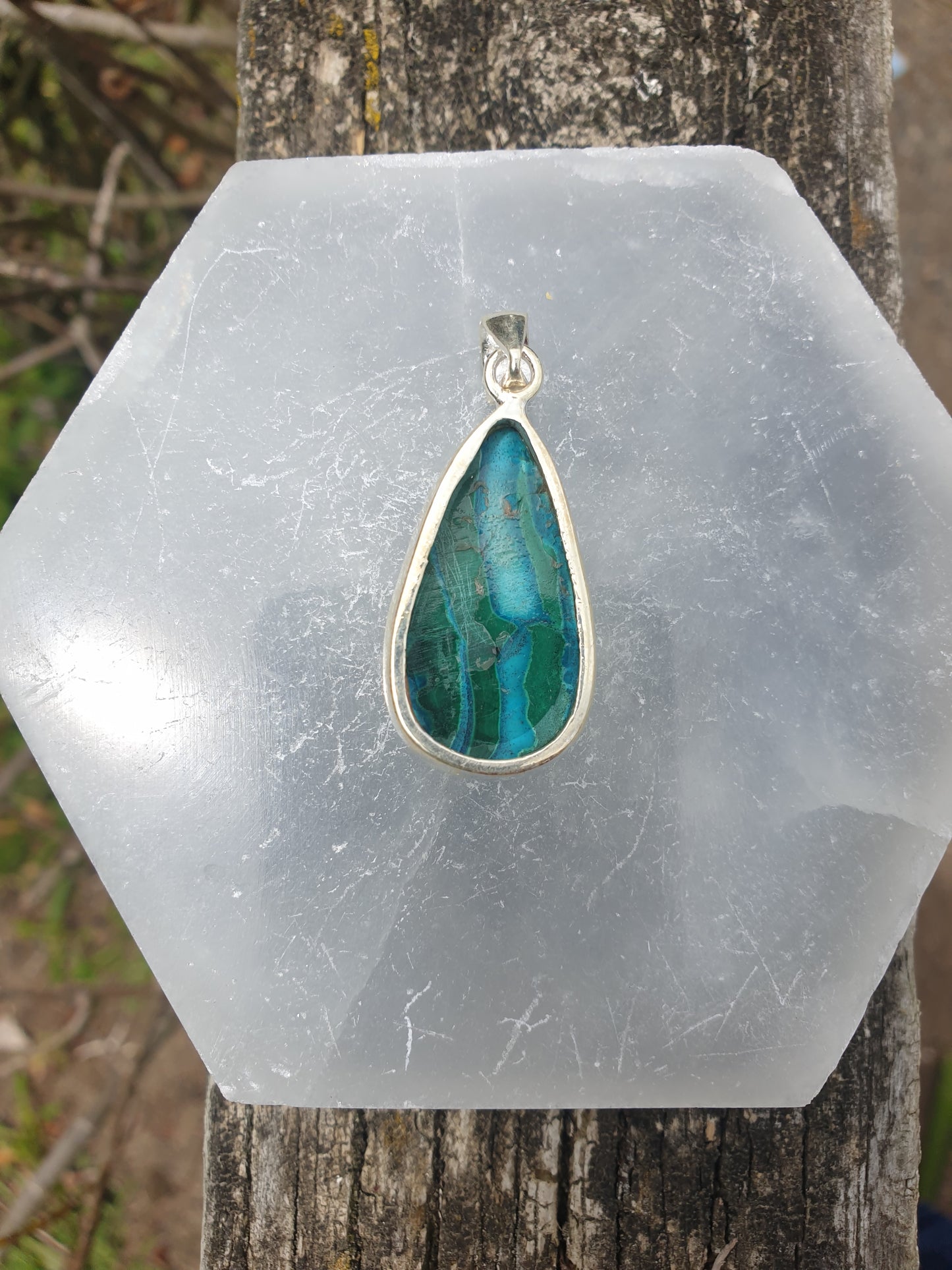 Malachite & Chrysocolla | Polished Sterling Silver Pendant B