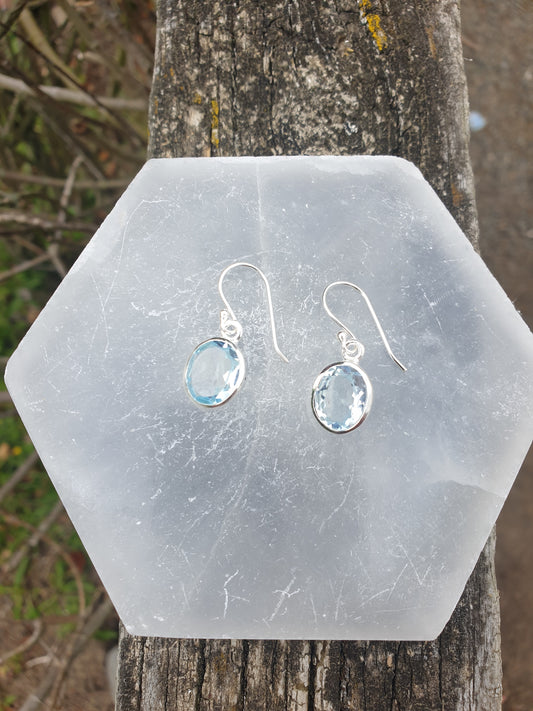 Blue Topaz | Faceted Sterling Silver Earrings B