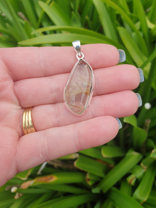 Golden Rutile | Polished Sterling Silver Pendant A