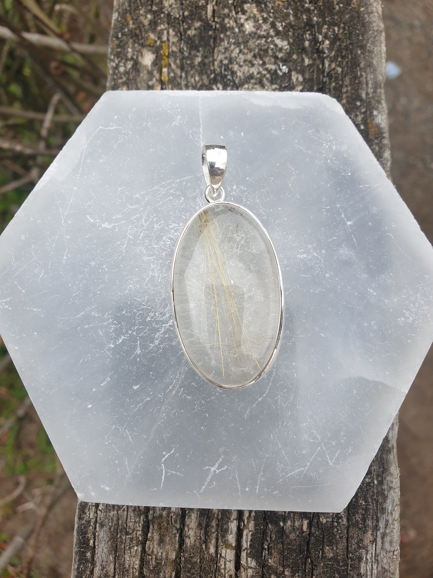 Golden Rutile | Polished Sterling Silver Pendant D