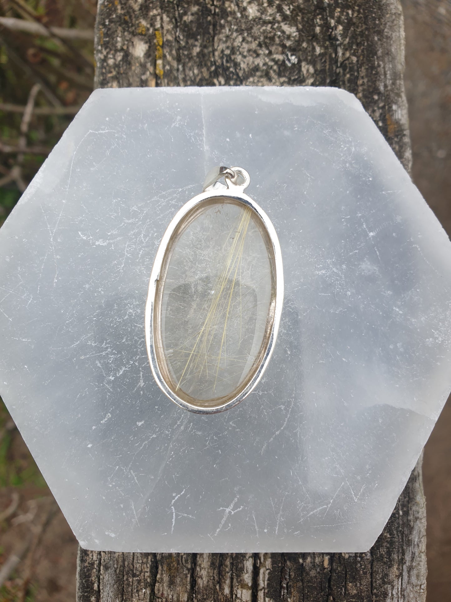 Golden Rutile | Polished Sterling Silver Pendant D