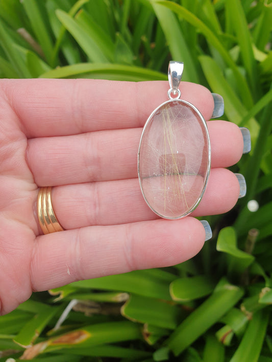 Golden Rutile | Polished Sterling Silver Pendant D