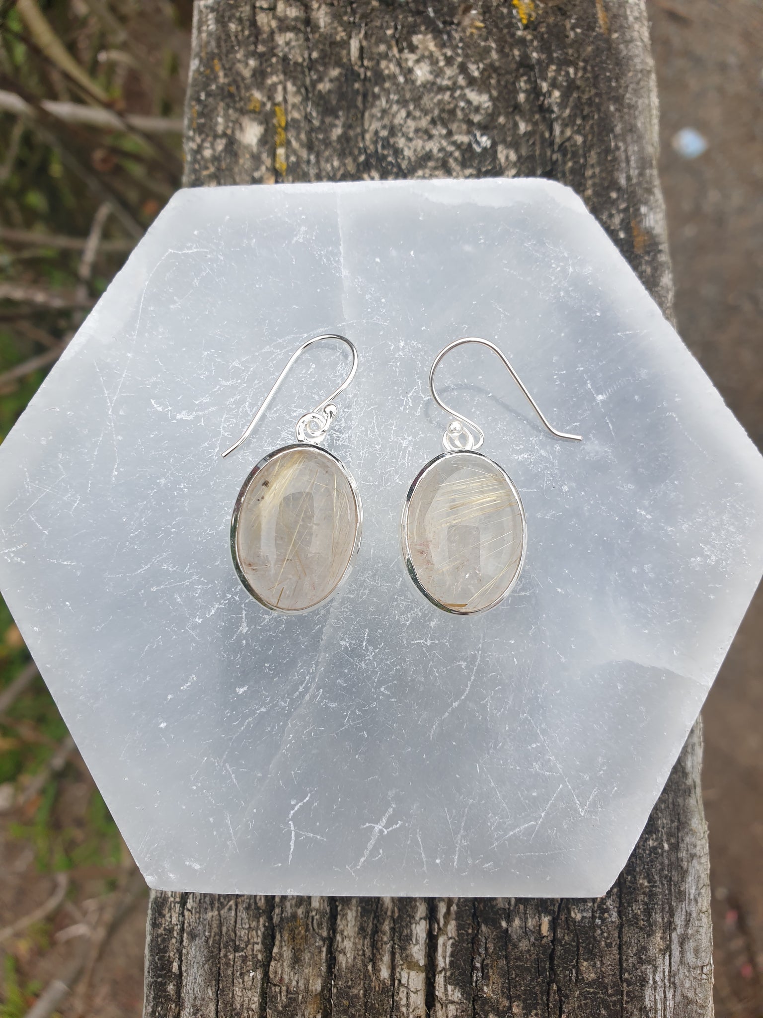 Golden Rutile | Polished Sterling Silver Earrings A
