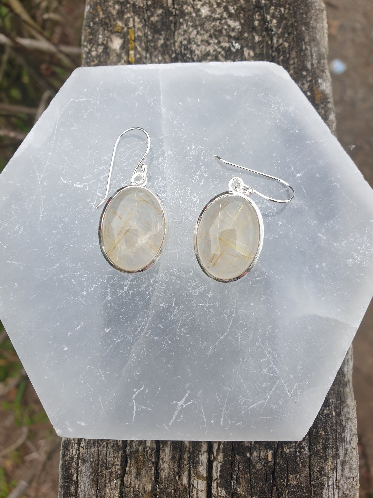 Golden Rutile | Polished Sterling Silver Earrings B