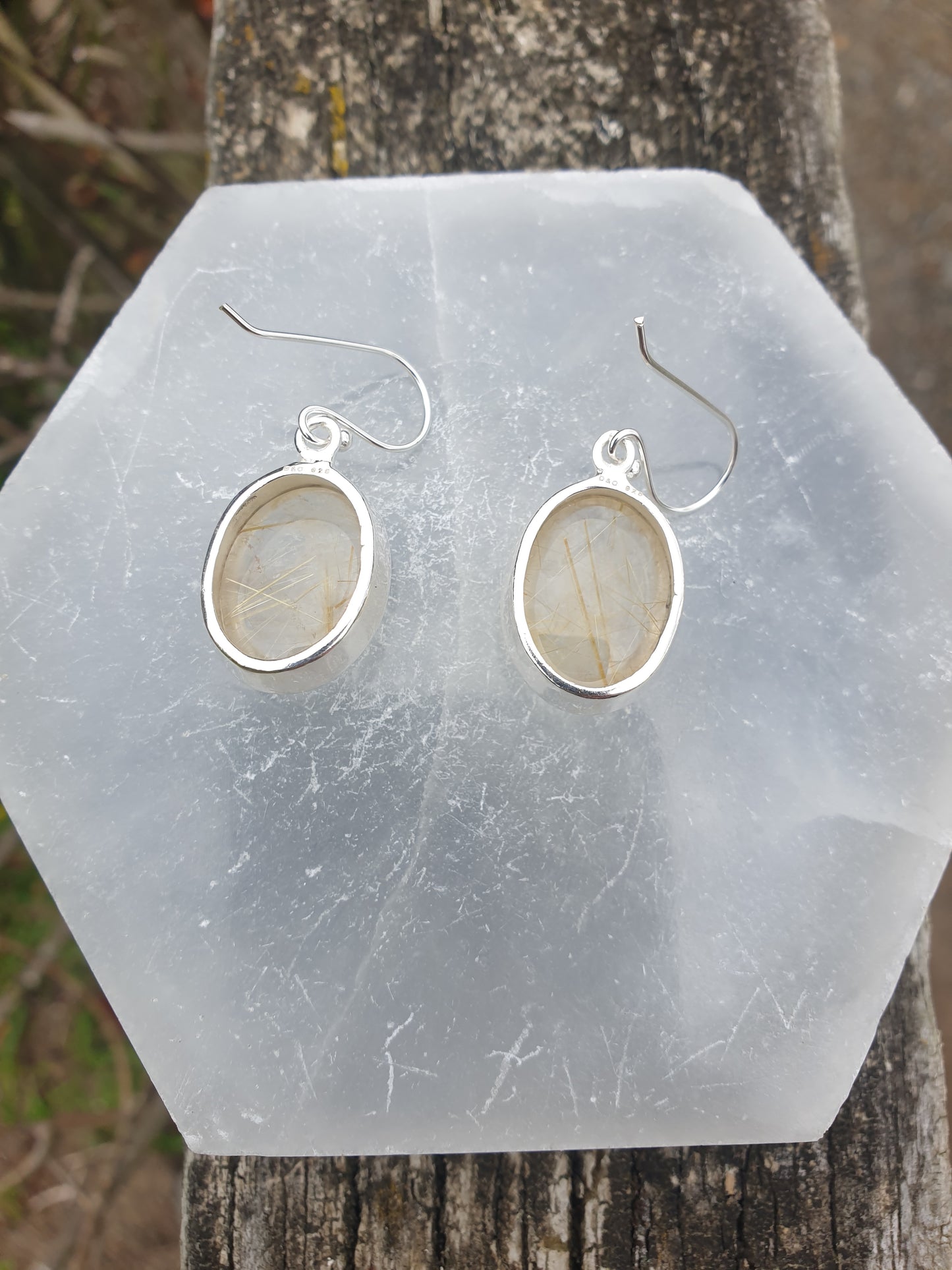 Golden Rutile | Polished Sterling Silver Earrings B