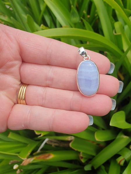 Blue Lace Agate | Polished Sterling Silver Pendant B