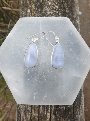 Blue Lace Agate | Polished Sterling Silver Earrings A