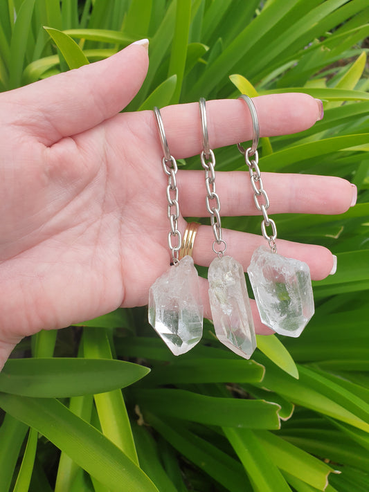 Clear Quartz Rough Point Crystal Keyring