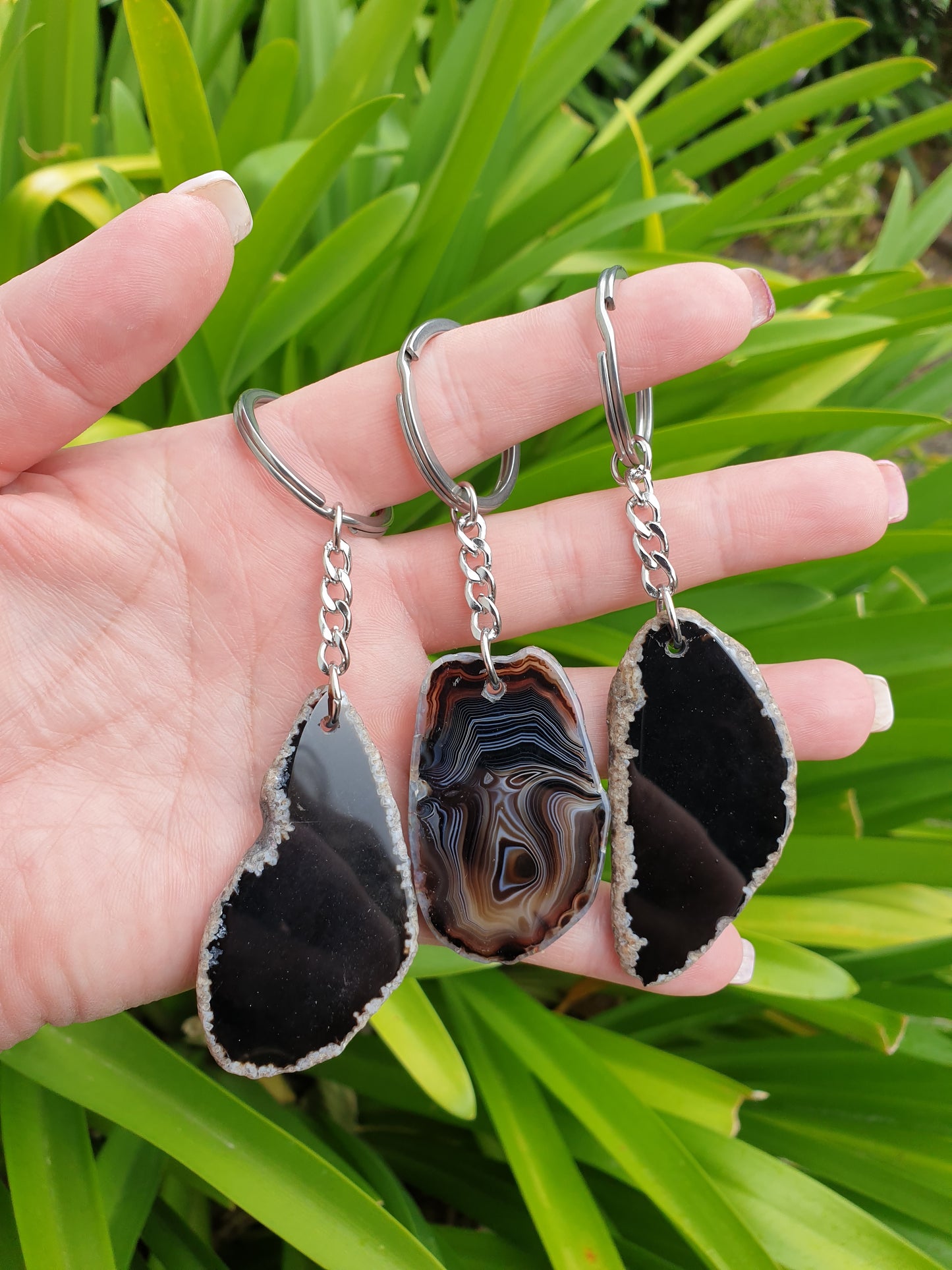 Agate Slice Crystal Keyring Black