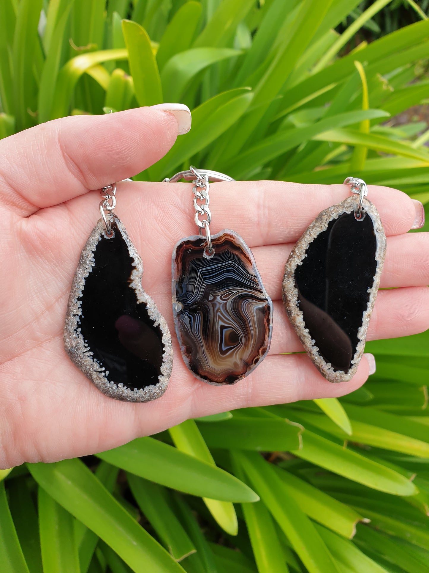 Agate Slice Crystal Keyring Black