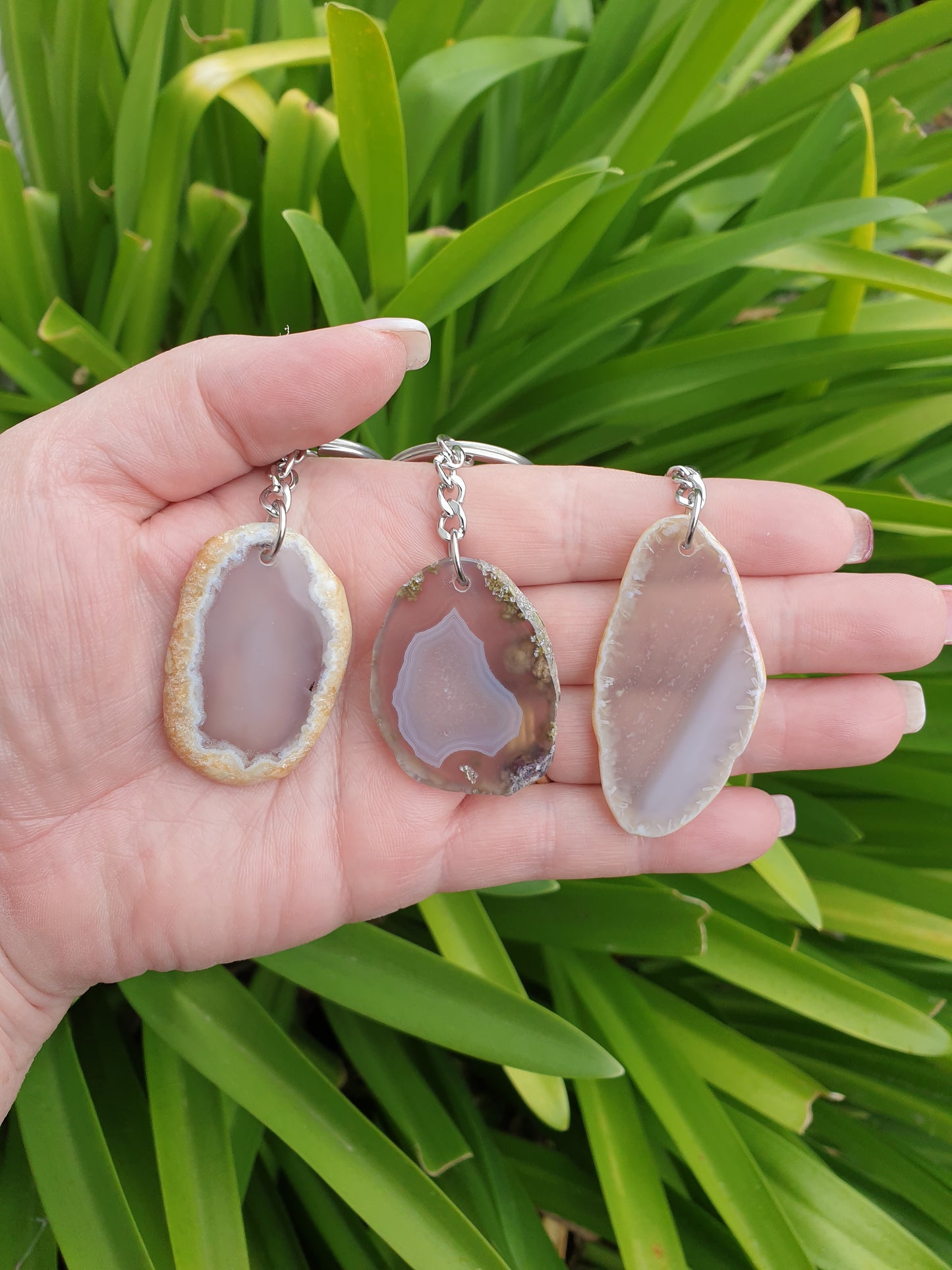 Agate Slice Crystal Keyring Brown