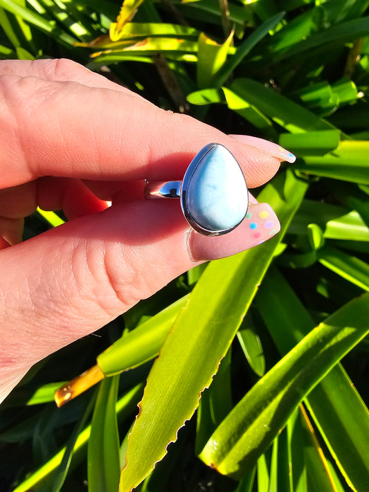 Larimar | Polished Sterling Silver Adjustable Ring C