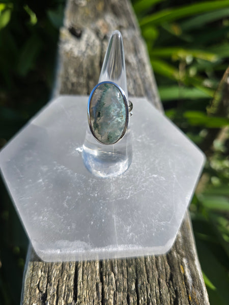 Moss Agate | Polished Sterling Silver Adjustable Ring A