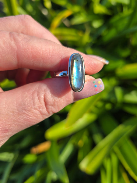 Labradorite | Polished Sterling Silver Adjustable Ring F