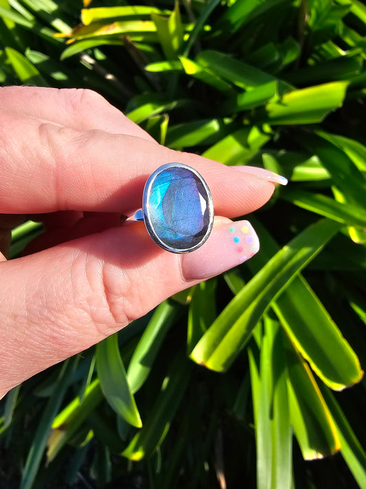 Labradorite | Faceted Sterling Silver Adjustable Ring K