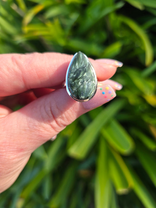 Seraphinite | Polished Adjustable Sterling Silver Ring A