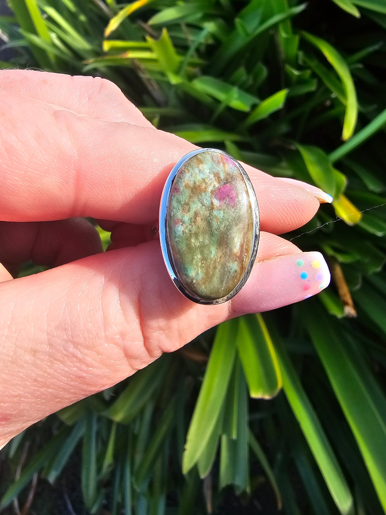 Ruby & Fuchsite | Polished Adjustable Sterling Silver Ring A