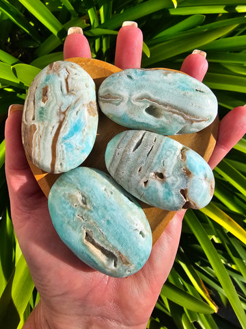 Blue Aragonite Palm Stone Palm Stone