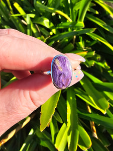 Charoite | Polished Sterling Silver Adjustable Ring A