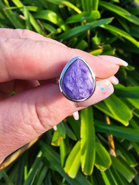 Charoite | Polished Sterling Silver Adjustable Ring C