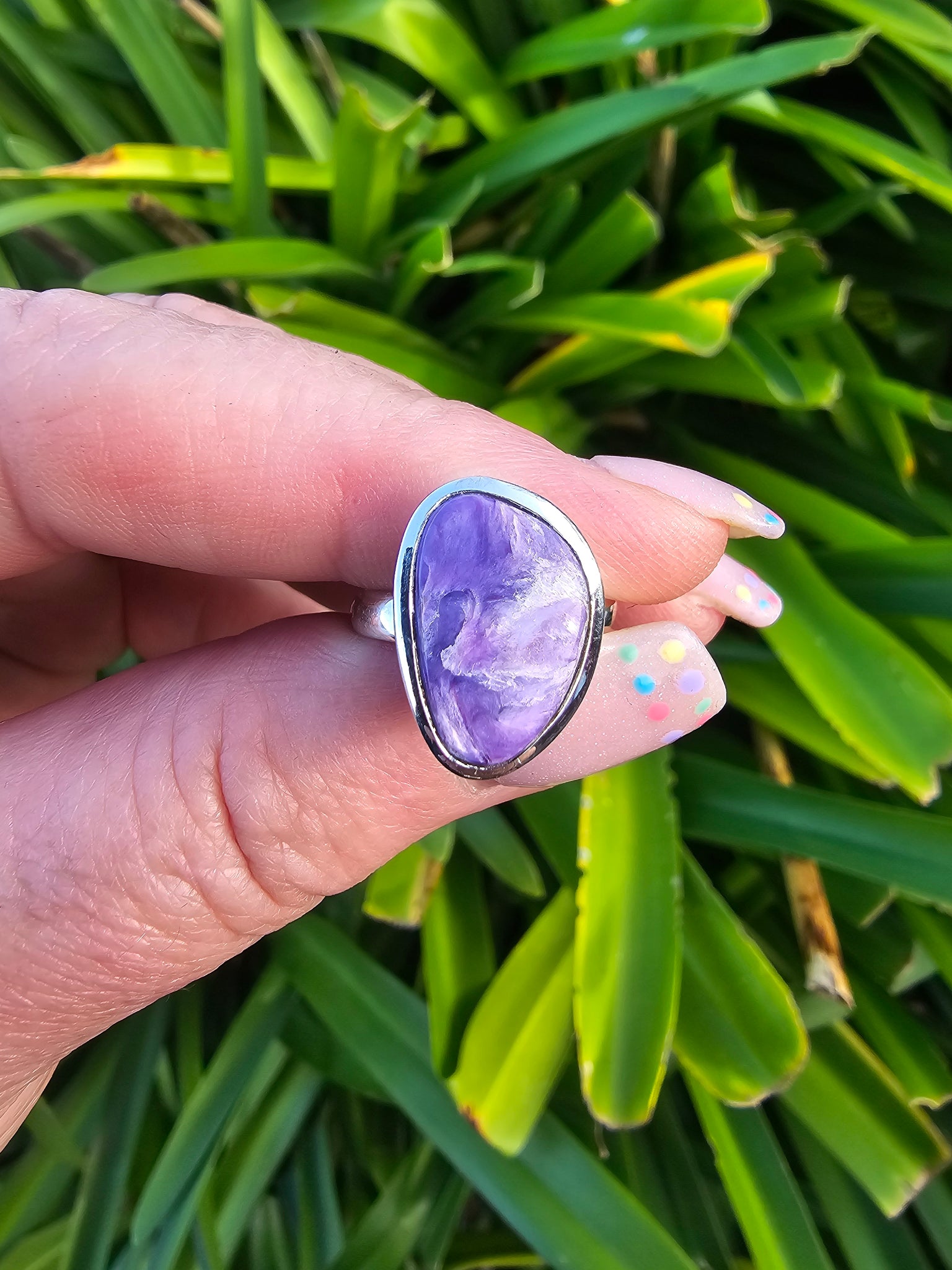 Charoite | Polished Sterling Silver Adjustable Ring D