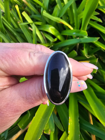 Rainbow Obsidian | Polished Adjustable Sterling Silver Ring A