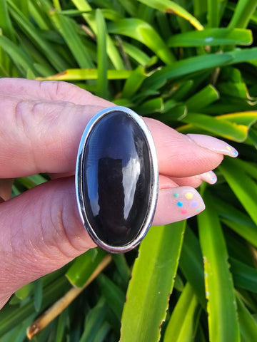 Rainbow Obsidian | Polished Adjustable Sterling Silver Ring B