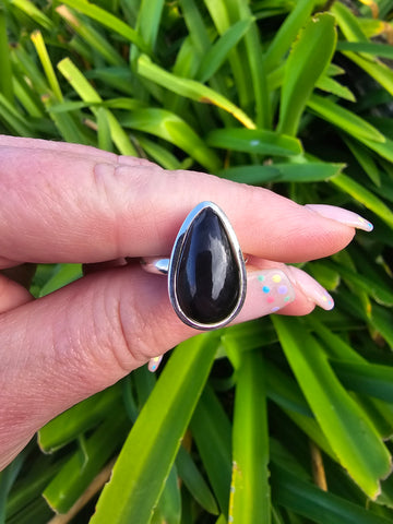 Rainbow Obsidian | Polished Adjustable Sterling Silver Ring C