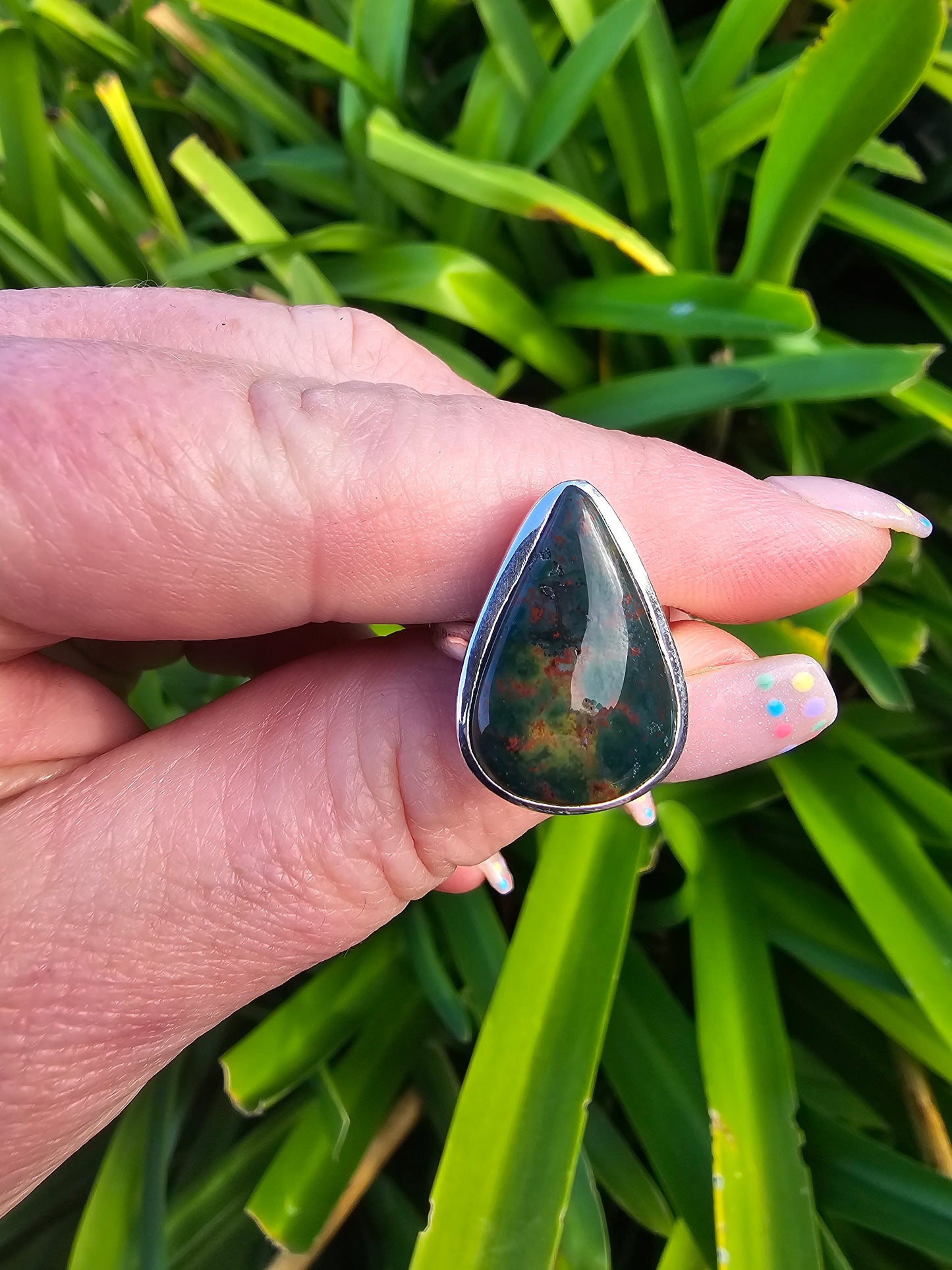 Bloodstone | Polished Sterling Silver Adjustable Ring A