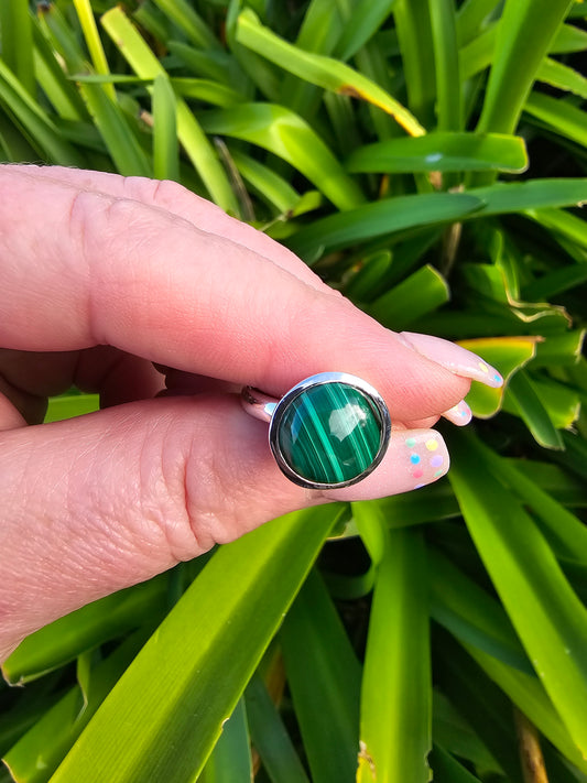 Malachite | Polished Adjustable Sterling Silver Ring C