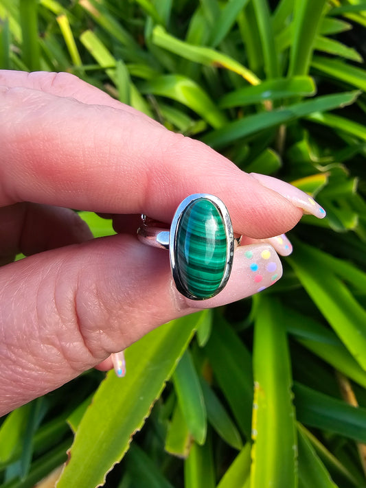 Malachite | Polished Adjustable Sterling Silver Ring A