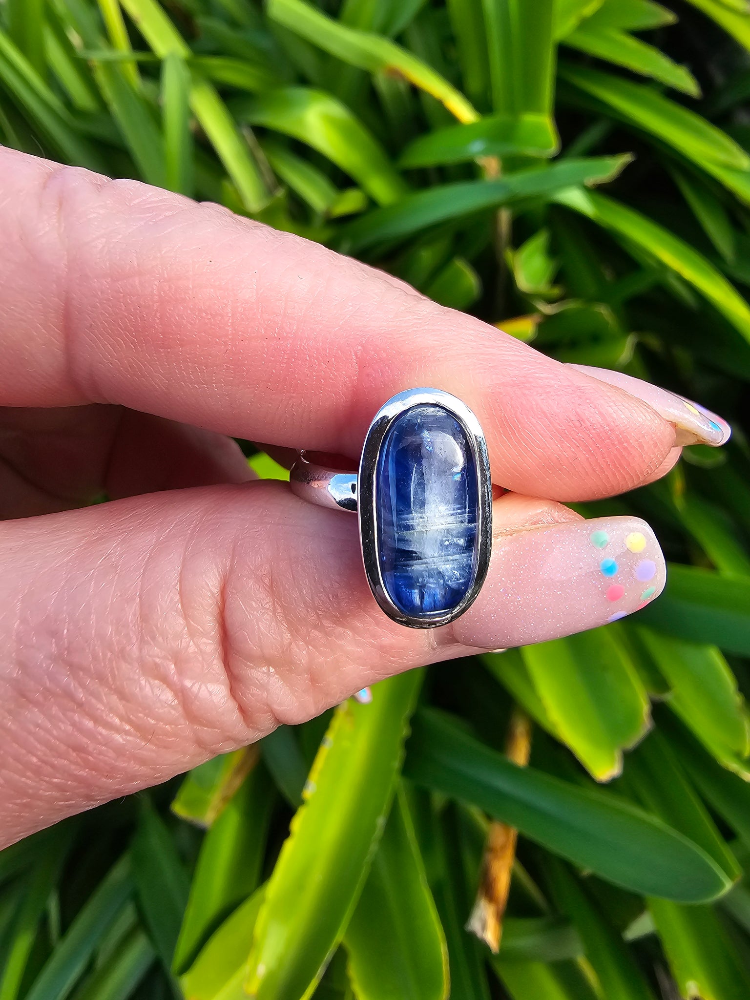Blue Kyanite | Polished Sterling Silver Adjustable Ring F