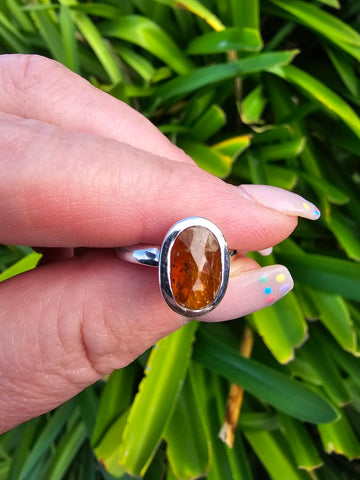 Orange Kyanite | Rose Cut Sterling Silver Adjustable Ring C