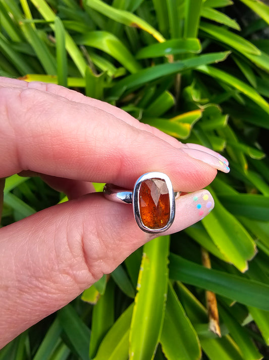 Orange Kyanite | Rose Cut Sterling Silver Adjustable Ring B