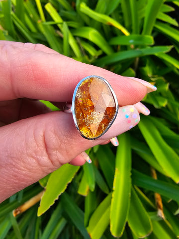 Orange Kyanite | Rose Cut Sterling Silver Adjustable Ring E