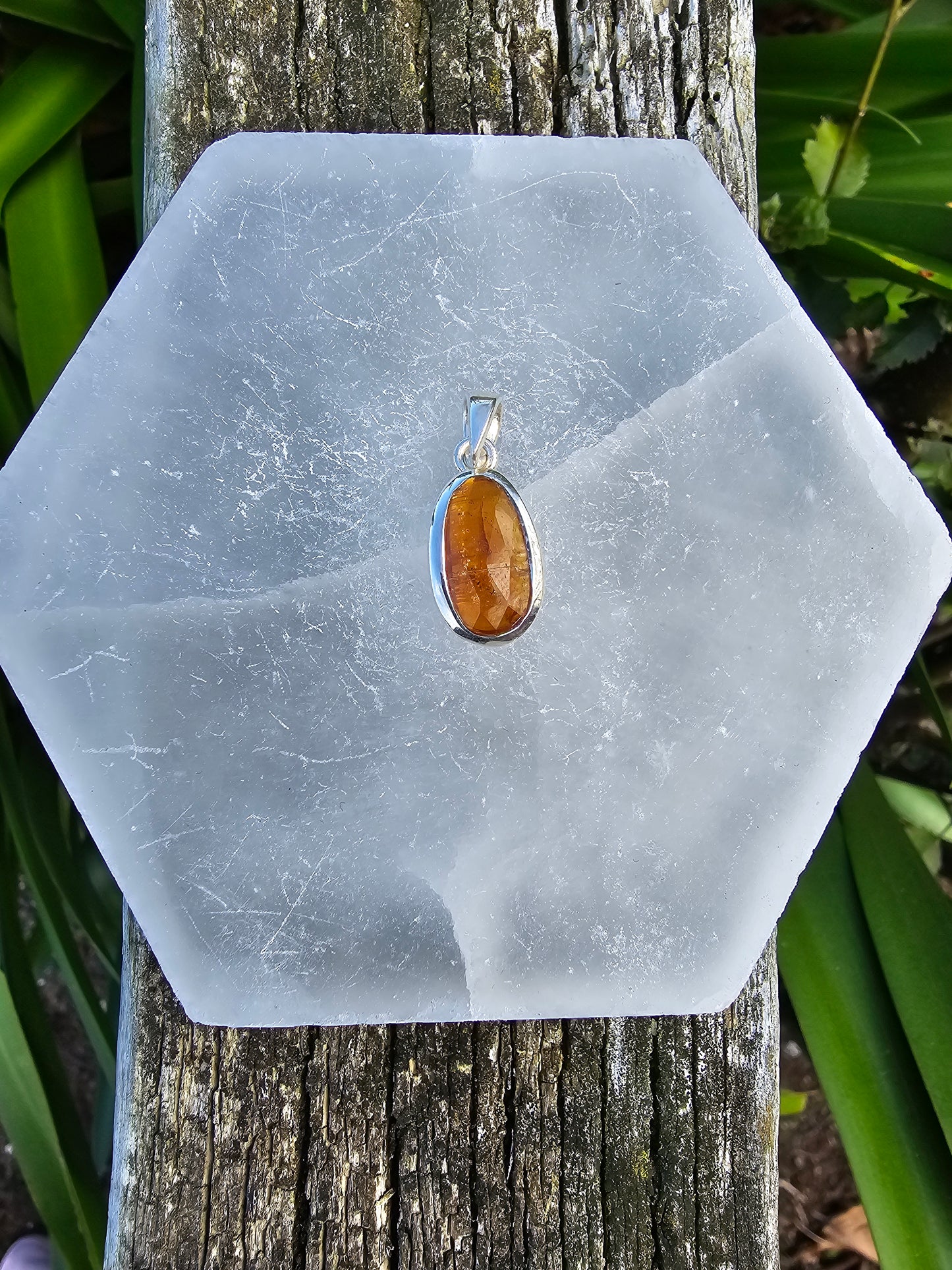 Orange Kyanite | Rose Cut Sterling Silver Pendant A