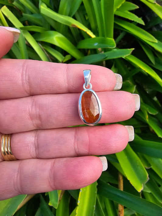 Orange Kyanite | Rose Cut Sterling Silver Pendant A