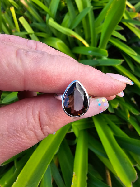 Smoky Quartz | Faceted Sterling Silver Adjustable Ring A