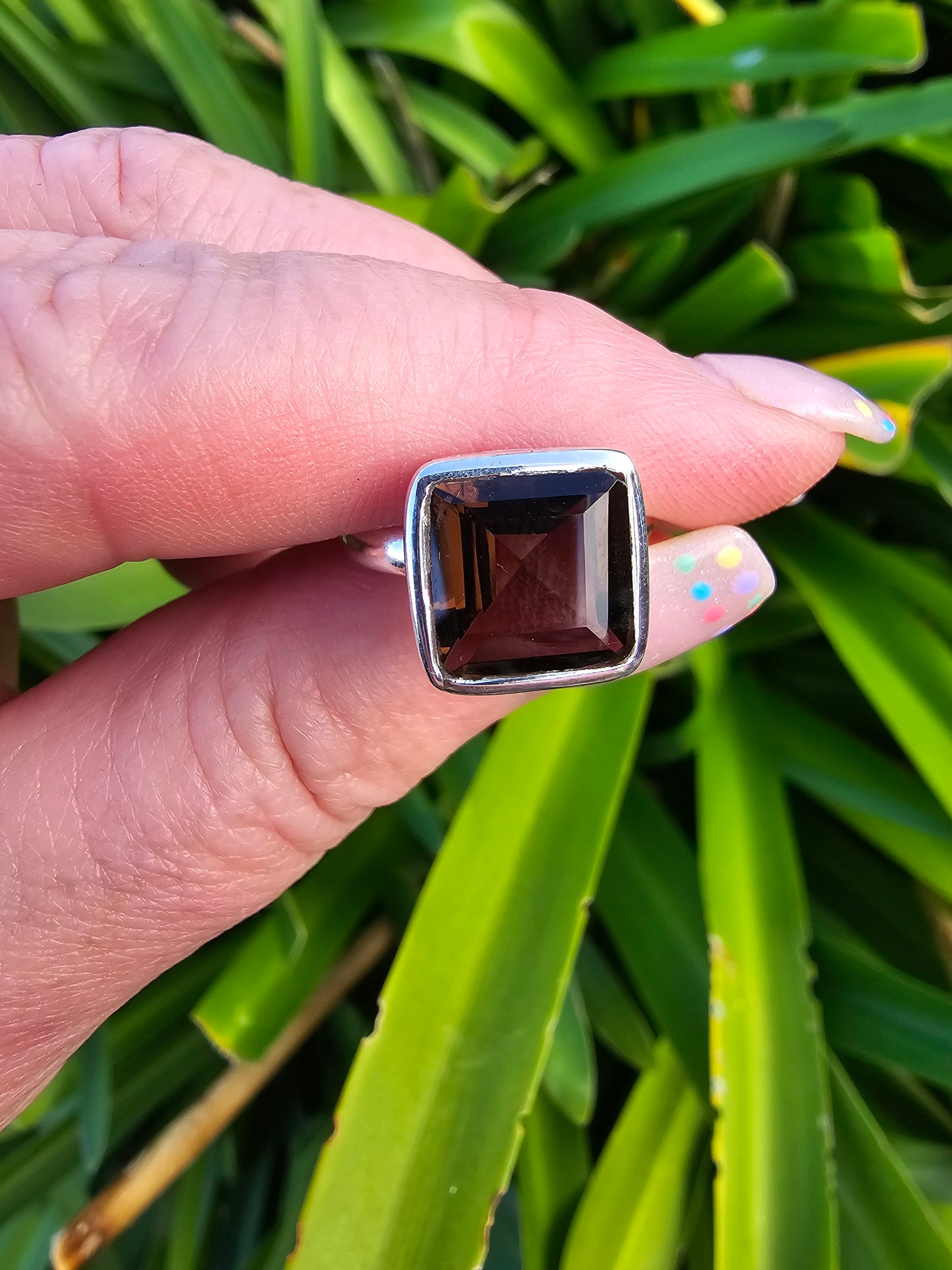 Smoky Quartz | Faceted Sterling Silver Adjustable Ring B