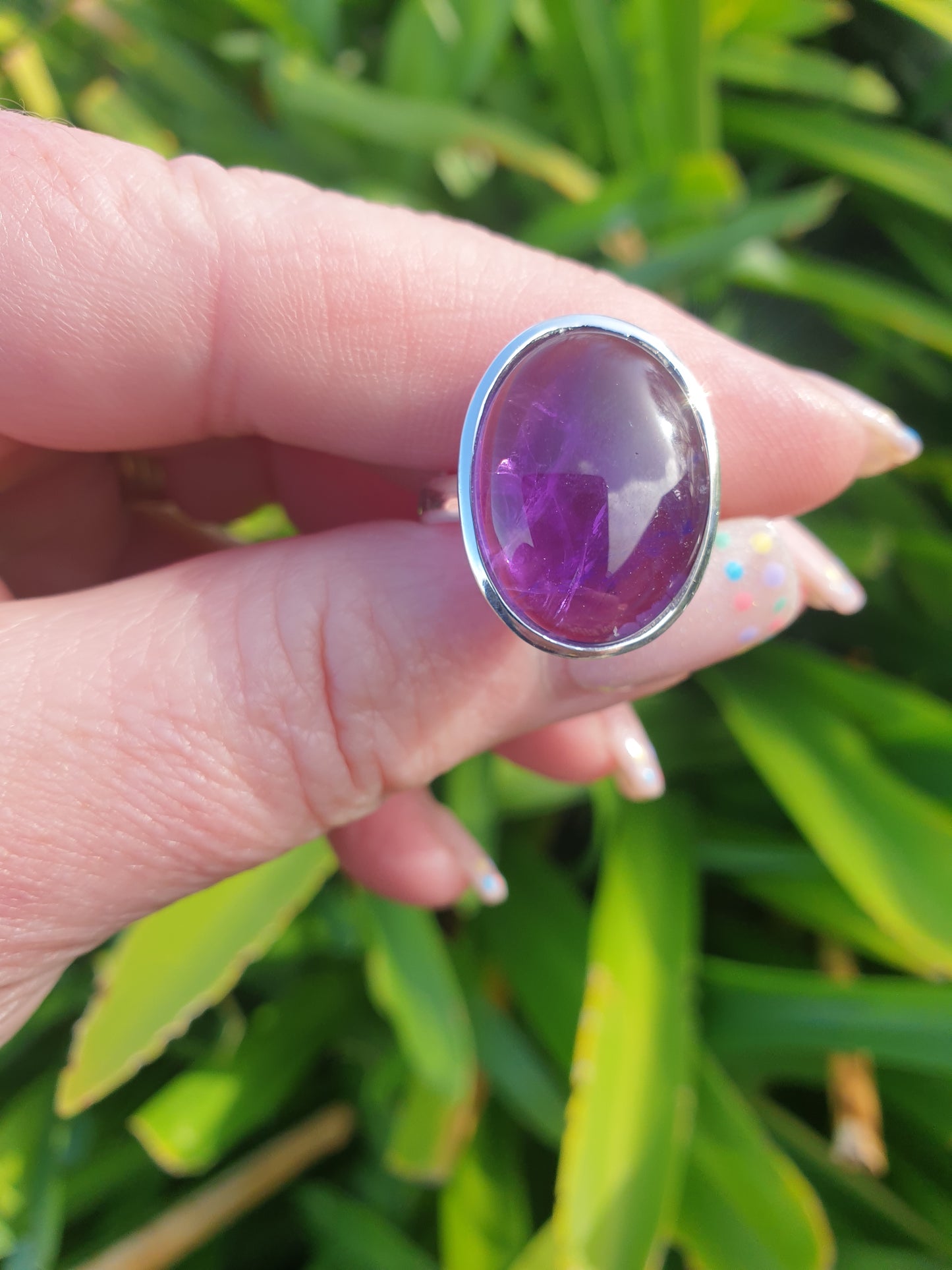 Amethyst | Polished Sterling Silver Adjustable Ring G